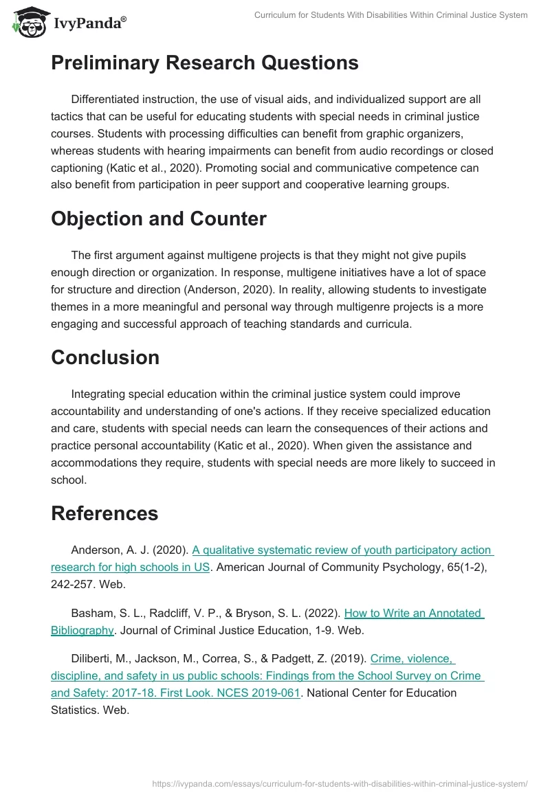 Curriculum for Students With Disabilities Within Criminal Justice System. Page 2