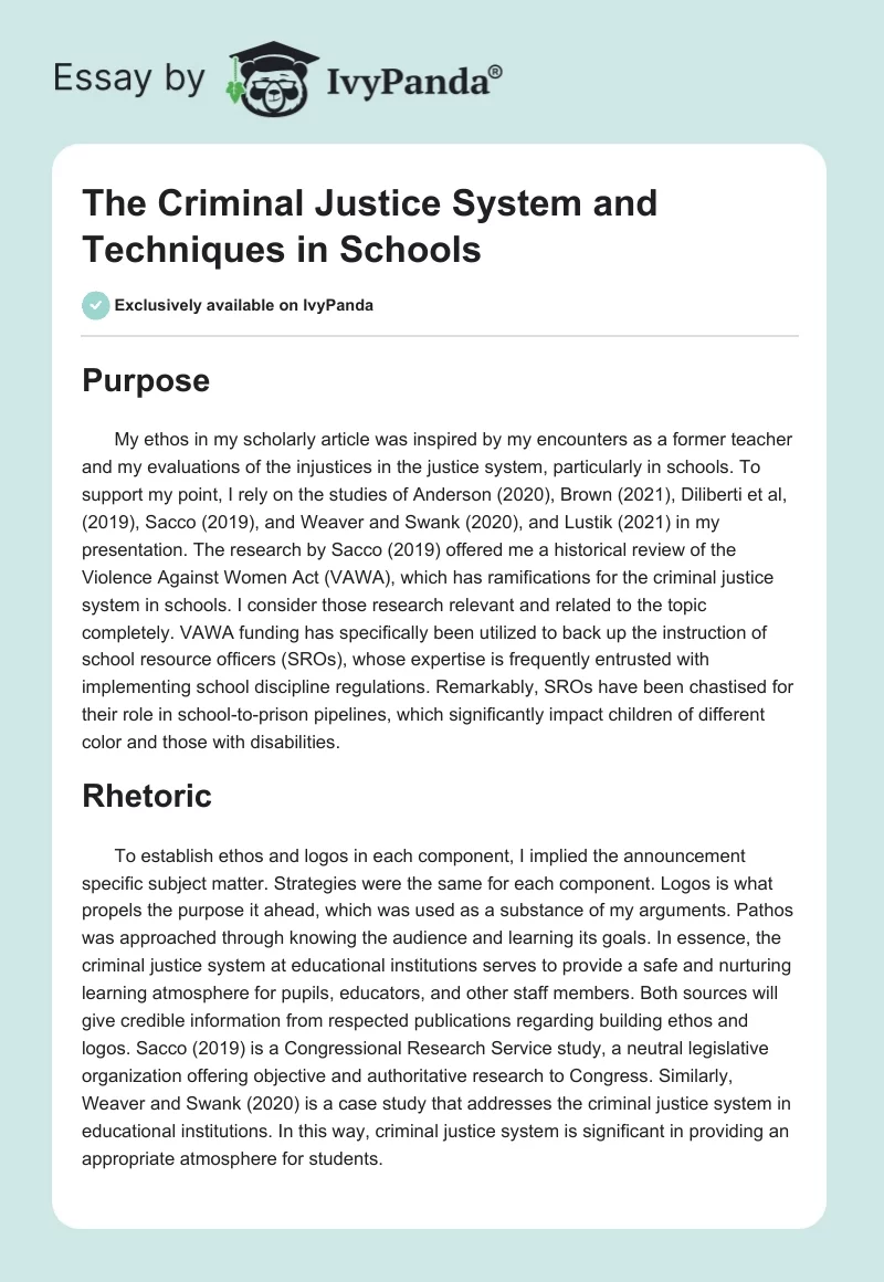 The Criminal Justice System and Techniques in Schools. Page 1