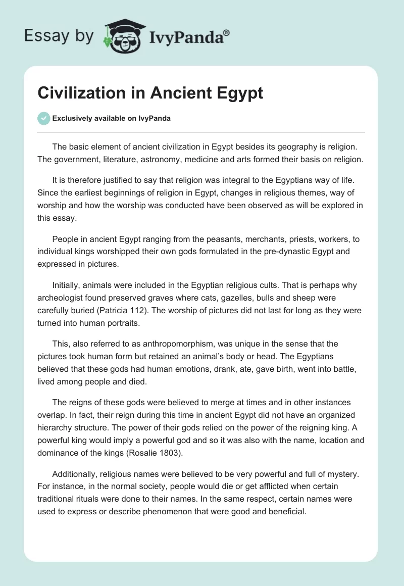 essay on egyptian civilization