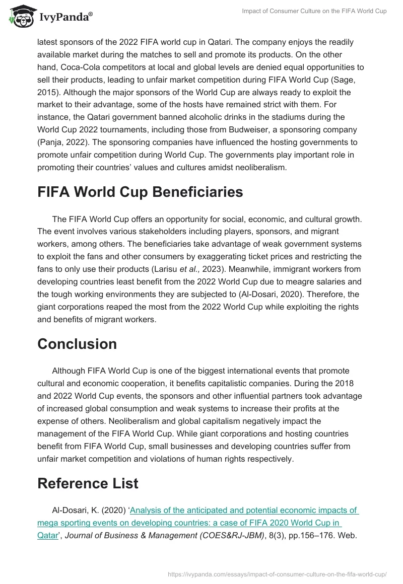 Impact of Consumer Culture on the FIFA World Cup. Page 4