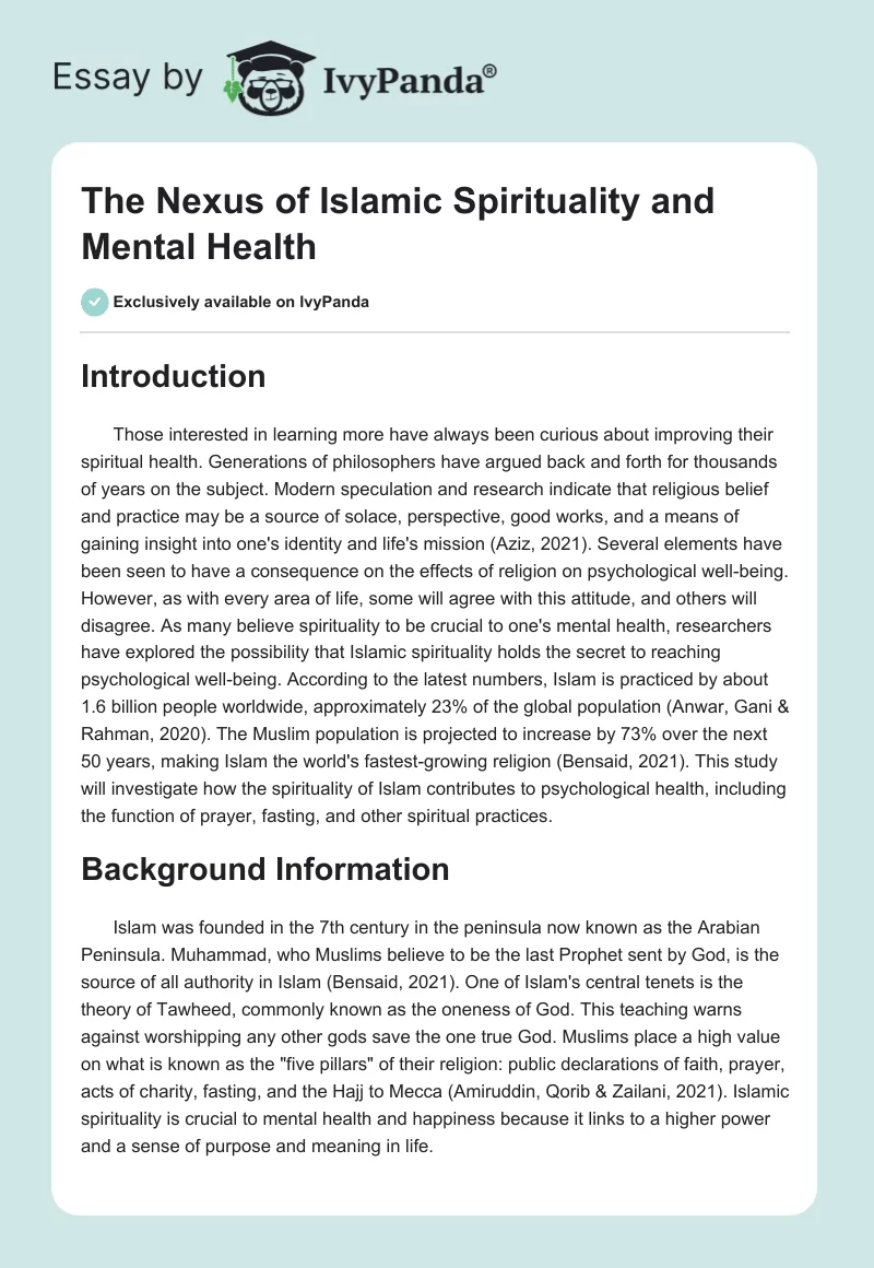 The Nexus of Islamic Spirituality and Mental Health. Page 1