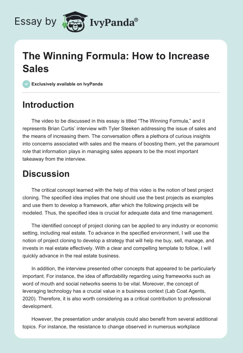 The Winning Formula: How to Increase Sales. Page 1