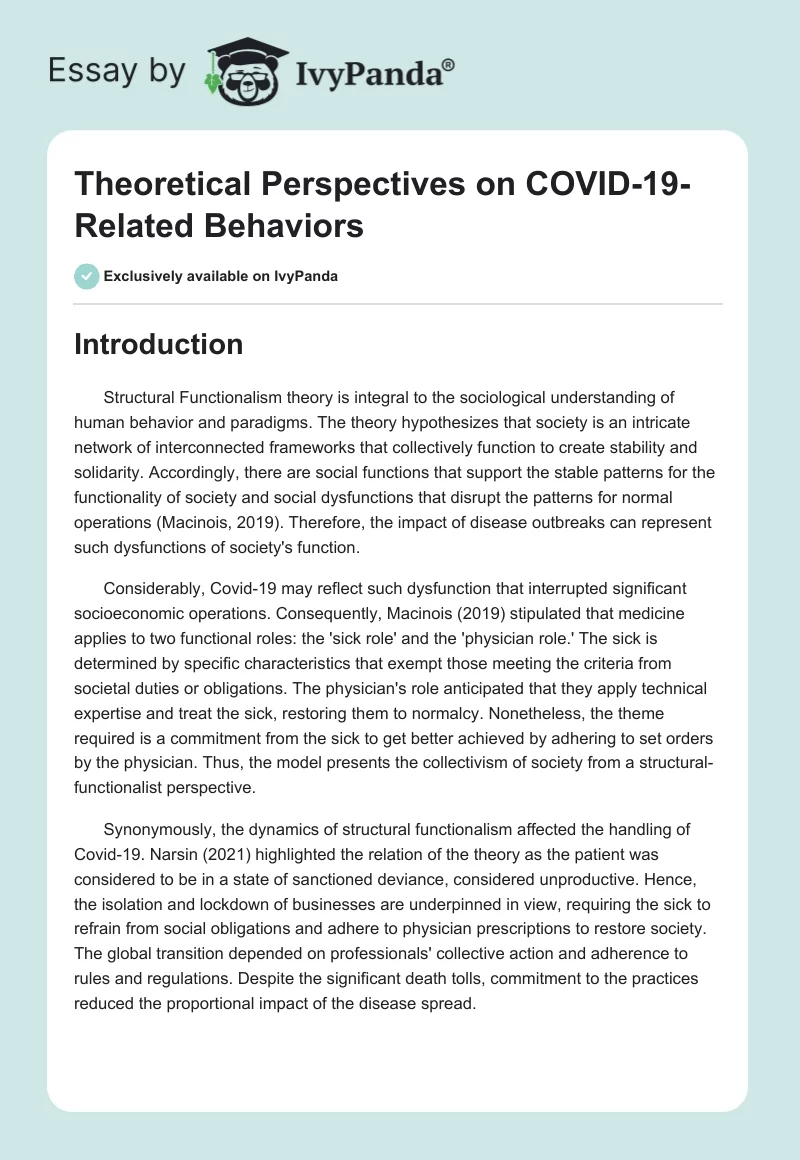 Theoretical Perspectives on COVID-19-Related Behaviors. Page 1