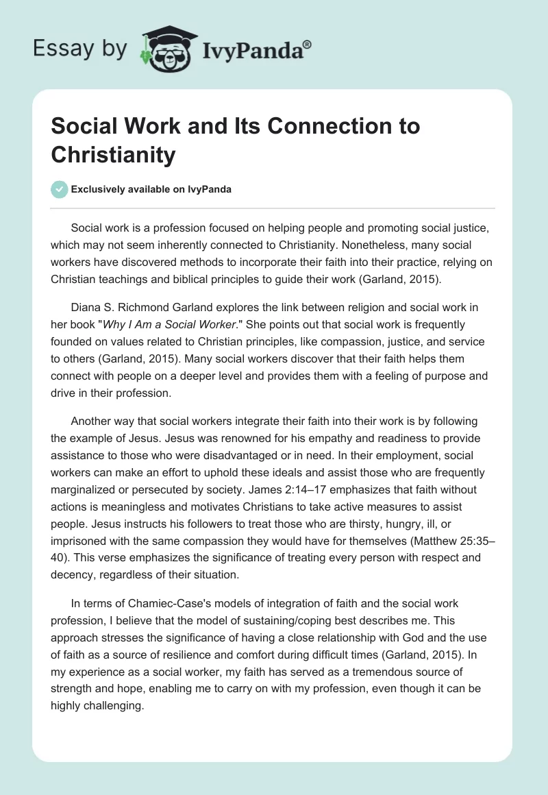 Social Work and Its Connection to Christianity. Page 1