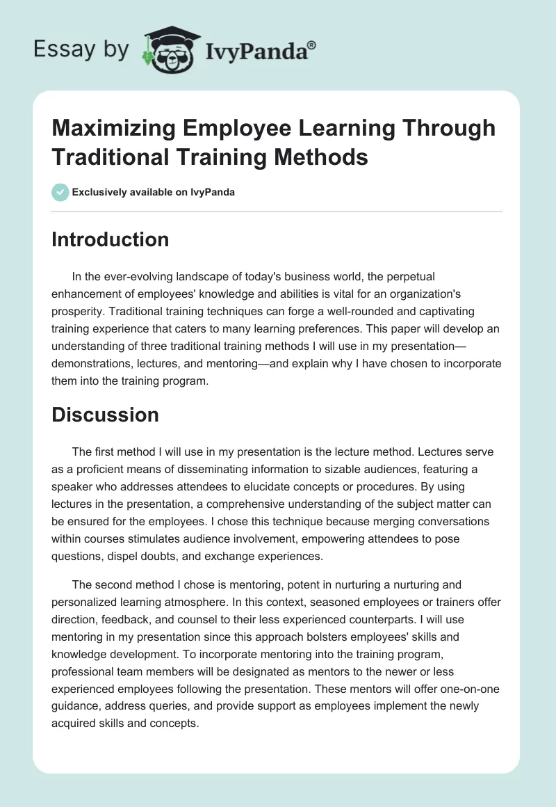 Maximizing Employee Learning Through Traditional Training Methods. Page 1