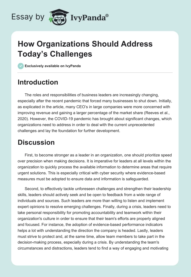 How Organizations Should Address Today’s Challenges. Page 1