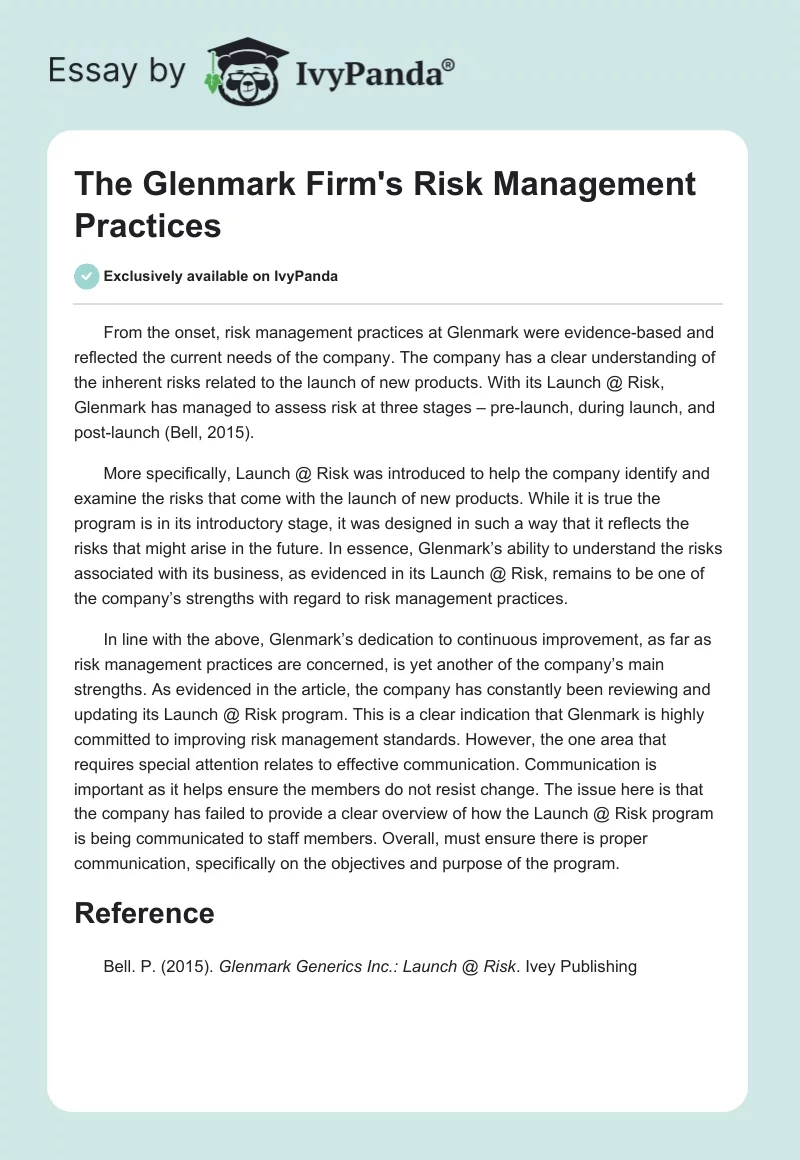 The Glenmark Firm's Risk Management Practices. Page 1