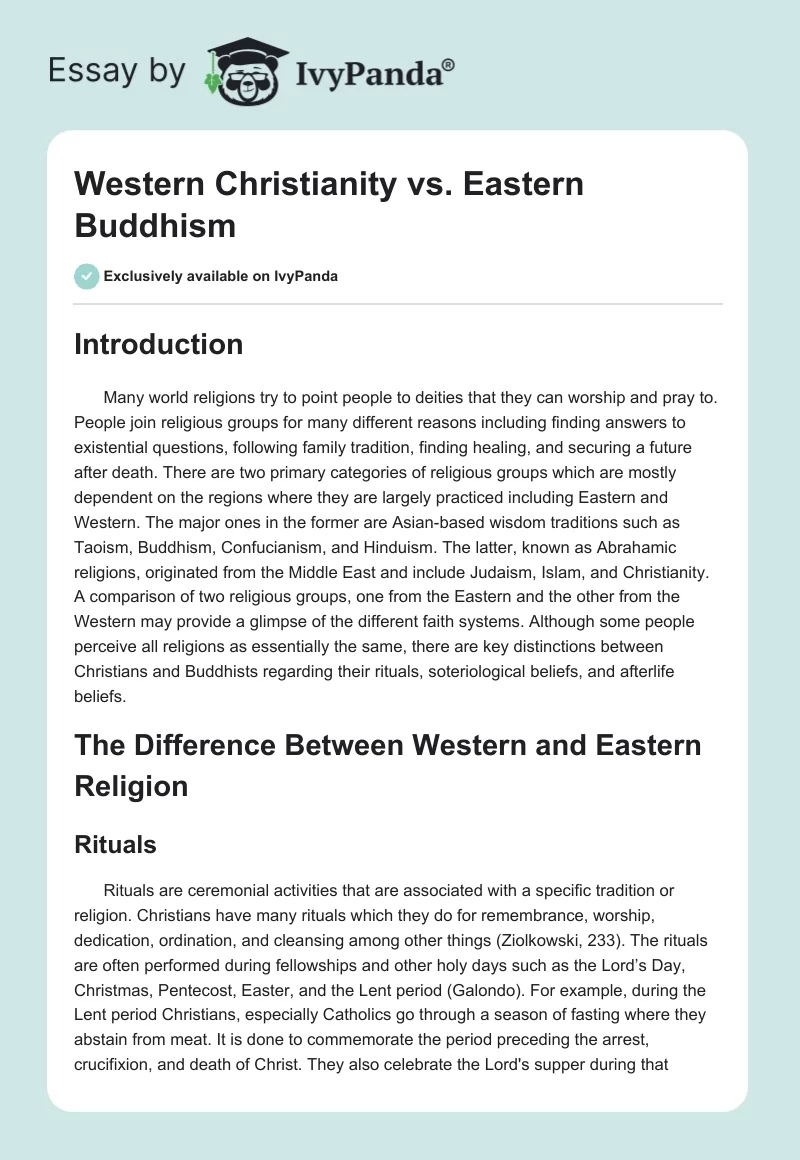 Western Christianity vs. Eastern Buddhism. Page 1