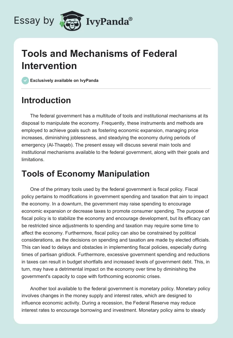 Tools and Mechanisms of Federal Intervention. Page 1