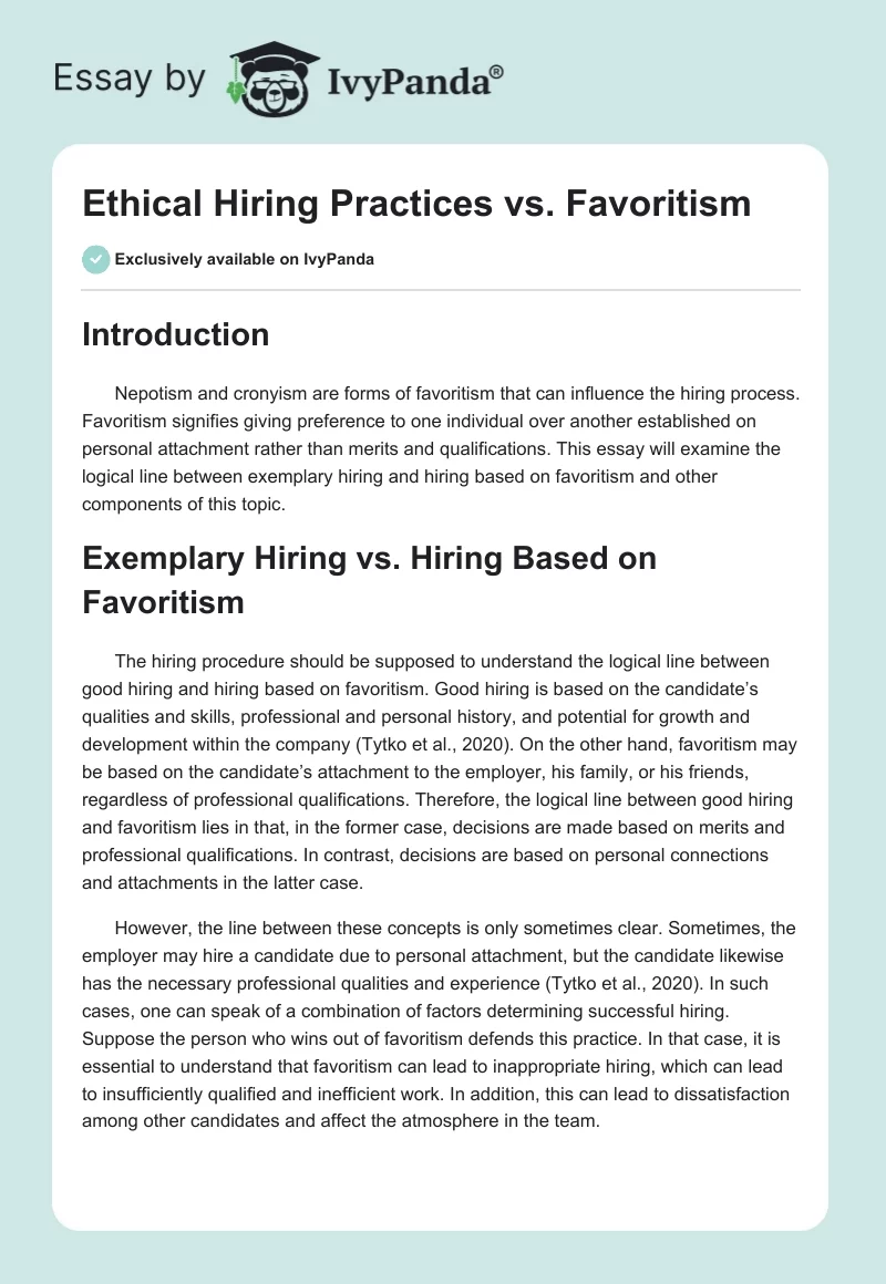 Ethical Hiring Practices vs. Favoritism. Page 1