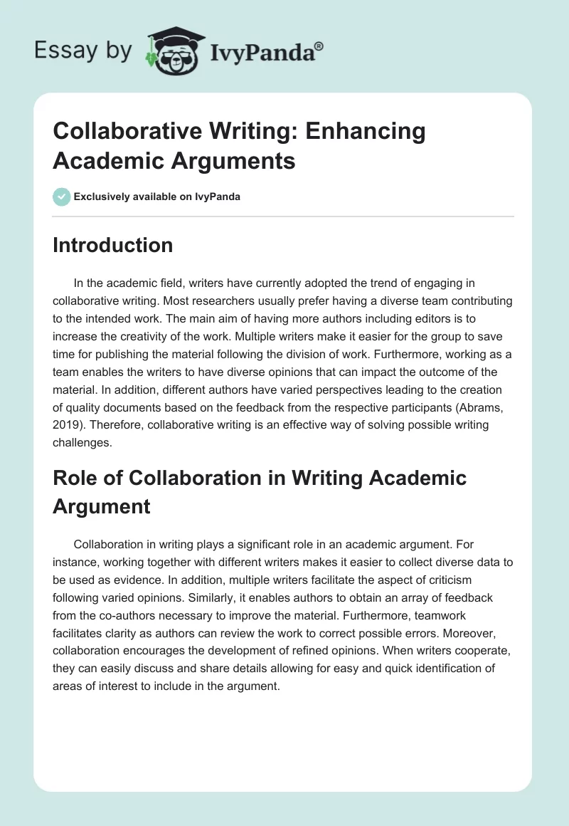 Collaborative Writing: Enhancing Academic Arguments. Page 1