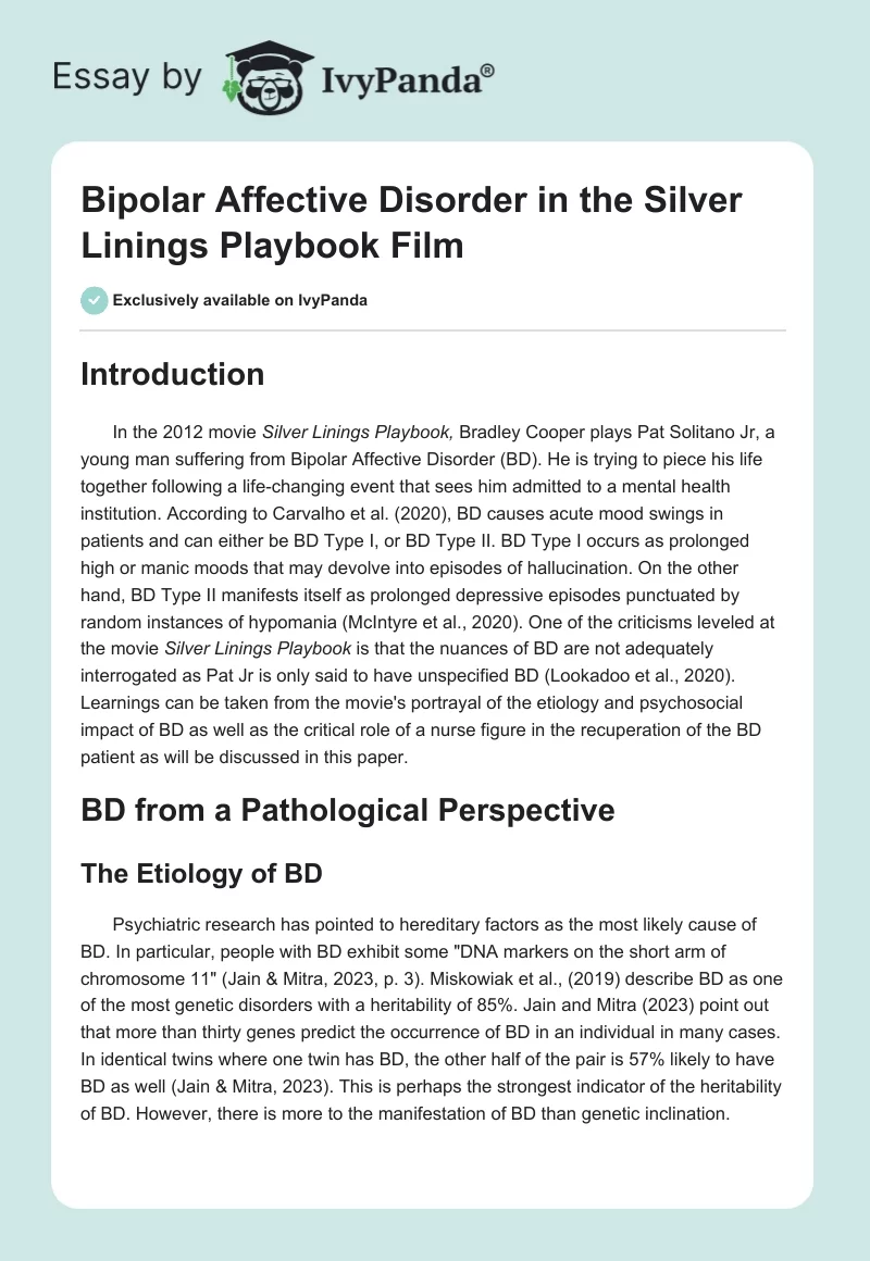 Bipolar Affective Disorder in the Silver Linings Playbook Film. Page 1