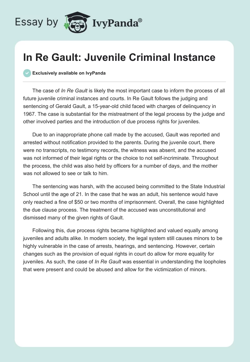 In Re Gault: Juvenile Criminal Instance. Page 1