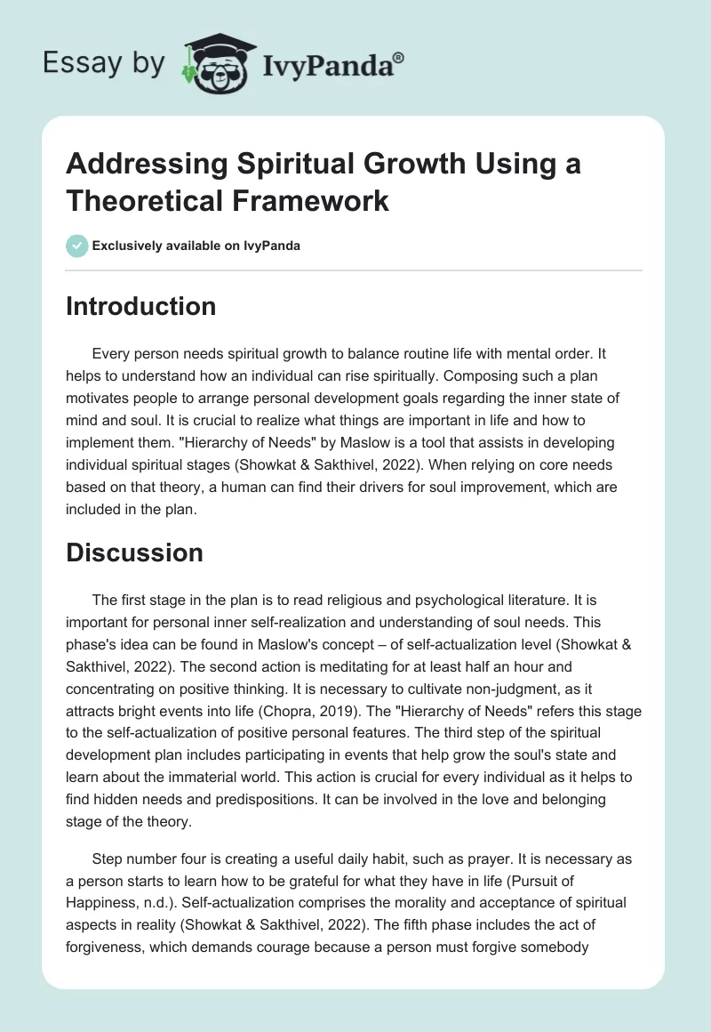 Addressing Spiritual Growth Using a Theoretical Framework. Page 1