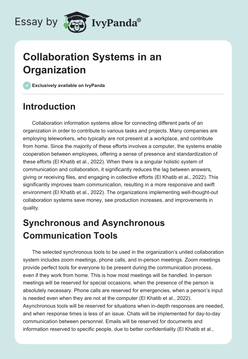 Collaboration Systems in an Organization. Page 1