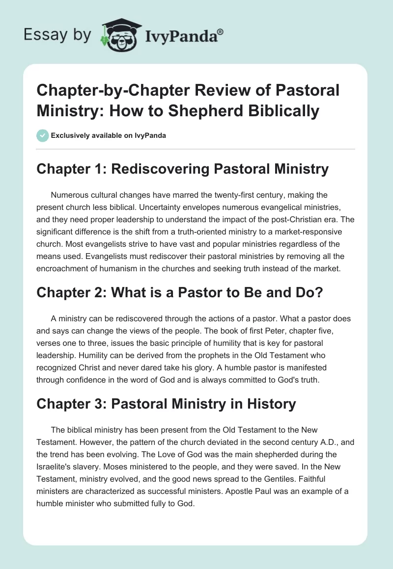 Chapter-by-Chapter Review of "Pastoral Ministry: How to Shepherd Biblically". Page 1