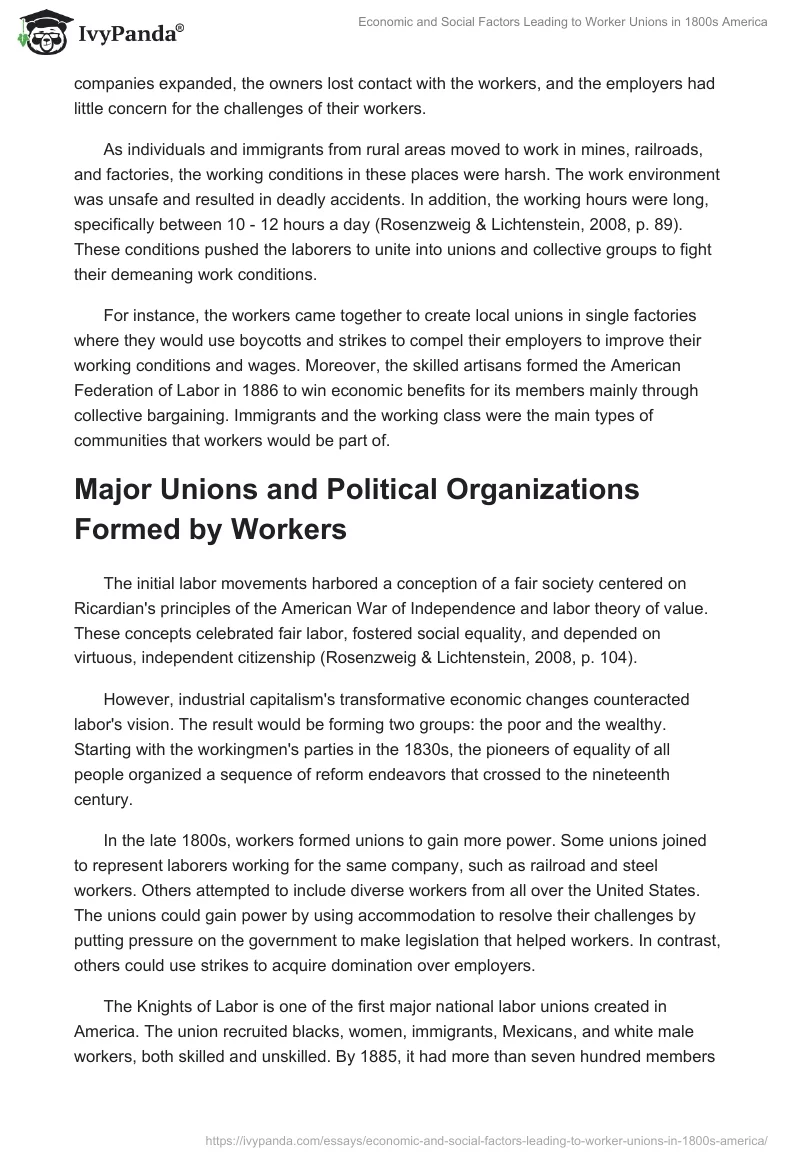 Economic and Social Factors Leading to Worker Unions in 1800s America. Page 2