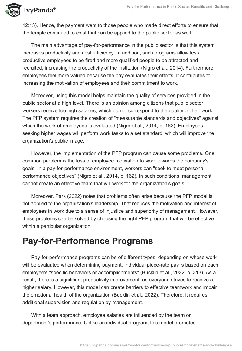 Pay-for-Performance in Public Sector: Benefits and Challenges. Page 2