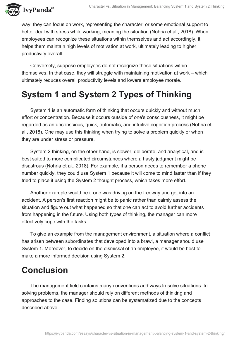 Character vs. Situation in Management: Balancing System 1 and System 2 Thinking. Page 2