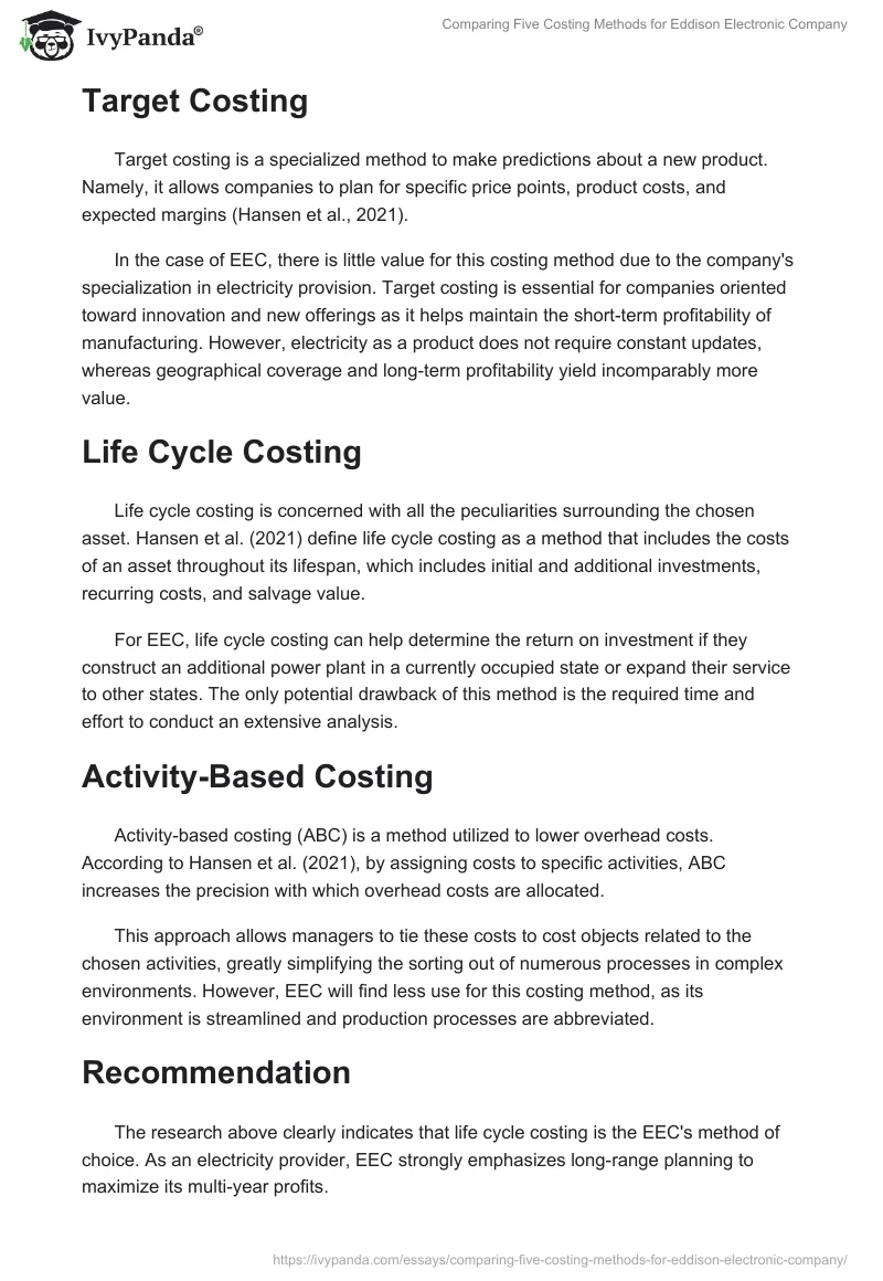 Comparing Five Costing Methods for Eddison Electronic Company. Page 2