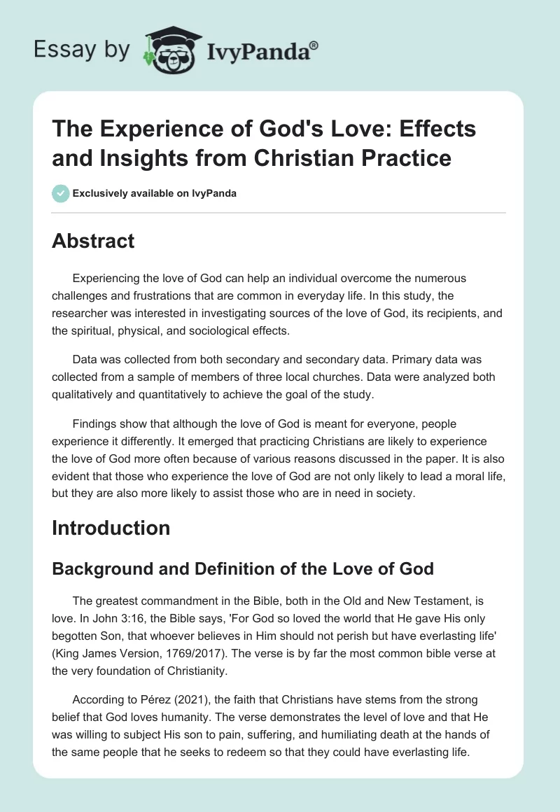 The Experience of God's Love: Effects and Insights from Christian Practice. Page 1