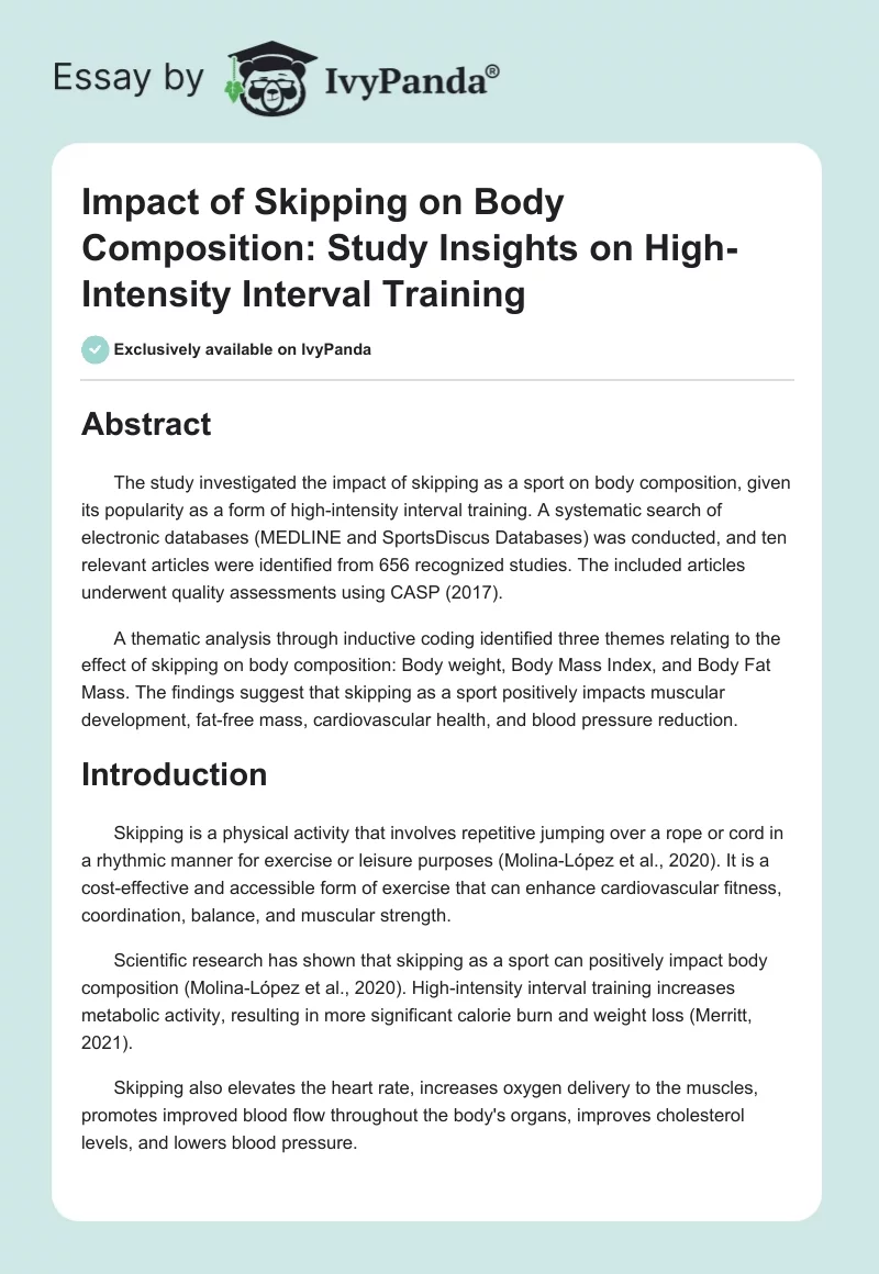 Impact of Skipping on Body Composition: Study Insights on High-Intensity Interval Training. Page 1