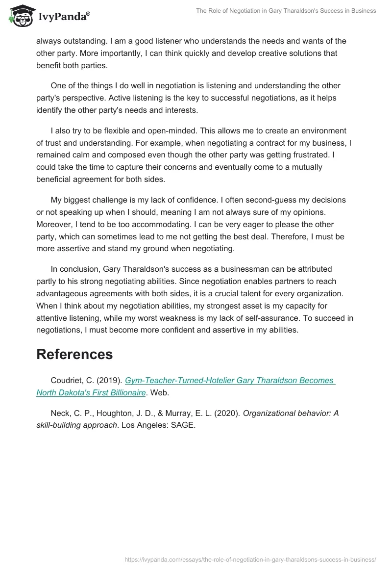 The Role of Negotiation in Gary Tharaldson's Success in Business. Page 2