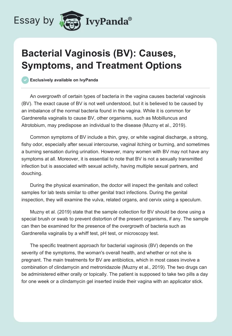 Bacterial Vaginosis (BV): Causes, Symptoms, and Treatment Options. Page 1