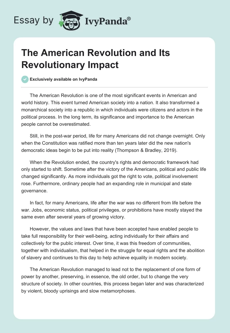 The American Revolution and Its Revolutionary Impact. Page 1