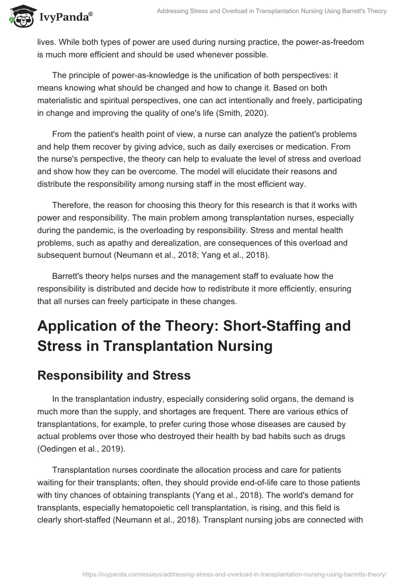 Addressing Stress and Overload in Transplantation Nursing Using Barrett's Theory. Page 2