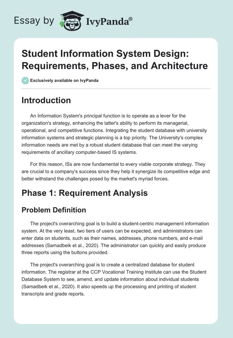 Student Information System Design: Requirements, Phases, and Architecture. Page 1