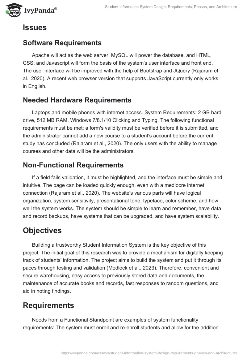 Student Information System Design: Requirements, Phases, and Architecture. Page 2