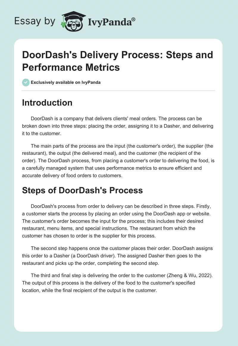 DoorDash's Delivery Process: Steps and Performance Metrics. Page 1