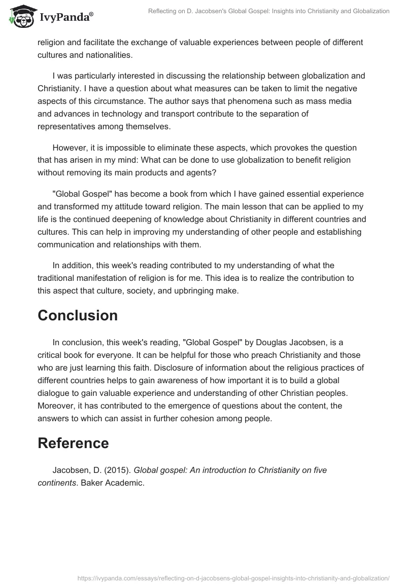 Reflecting on D. Jacobsen's "Global Gospel": Insights into Christianity and Globalization. Page 2