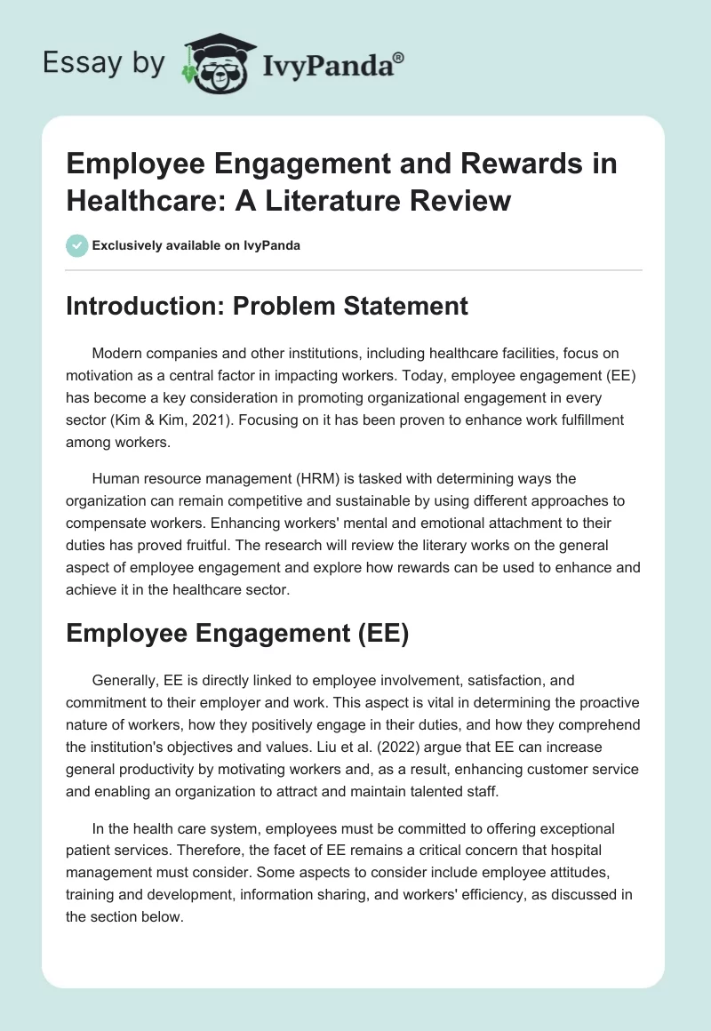 Employee Engagement and Rewards in Healthcare: A Literature Review. Page 1