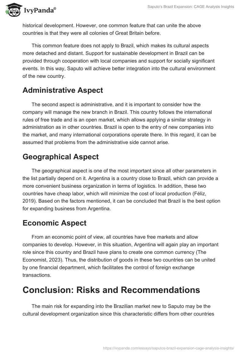 Saputo’s Brazil Expansion: CAGE Analysis Insights. Page 2