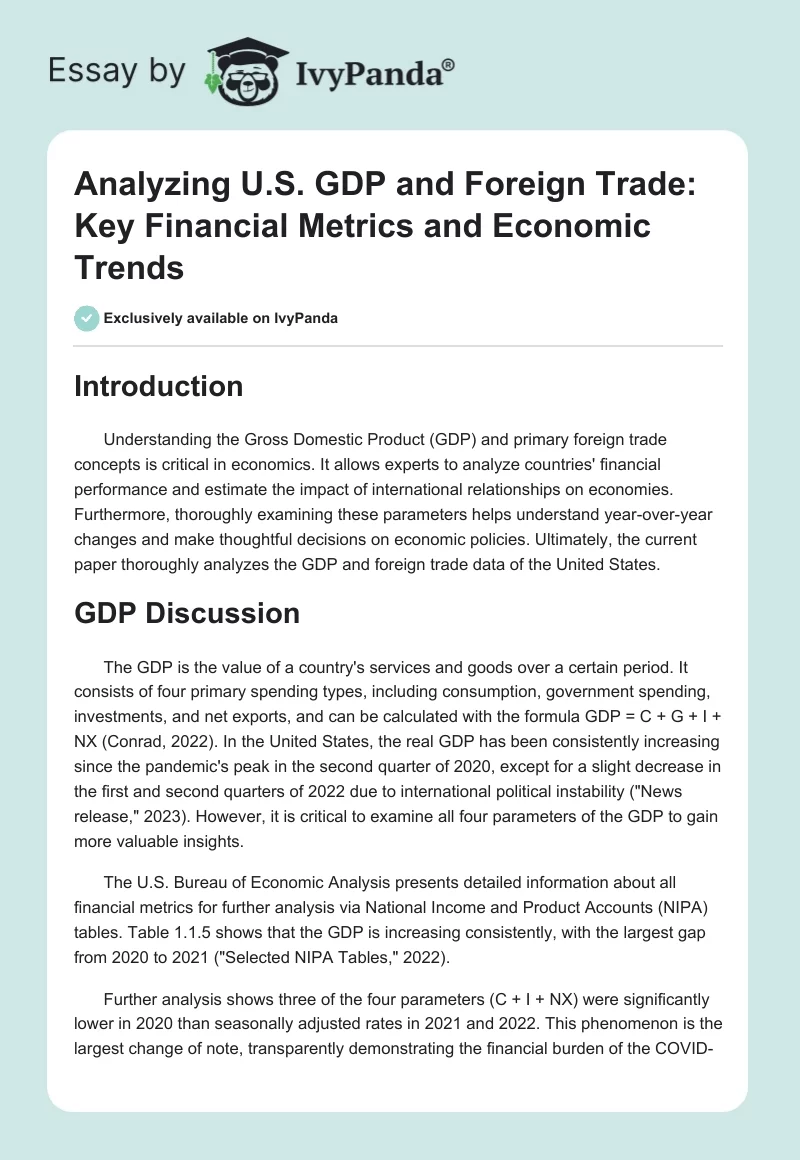 Analyzing U.S. GDP and Foreign Trade: Key Financial Metrics and Economic Trends. Page 1