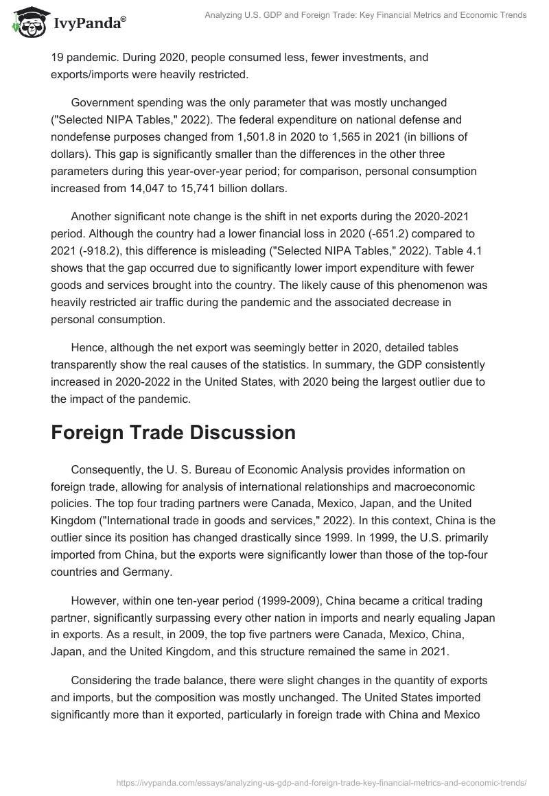 Analyzing U.S. GDP and Foreign Trade: Key Financial Metrics and Economic Trends. Page 2