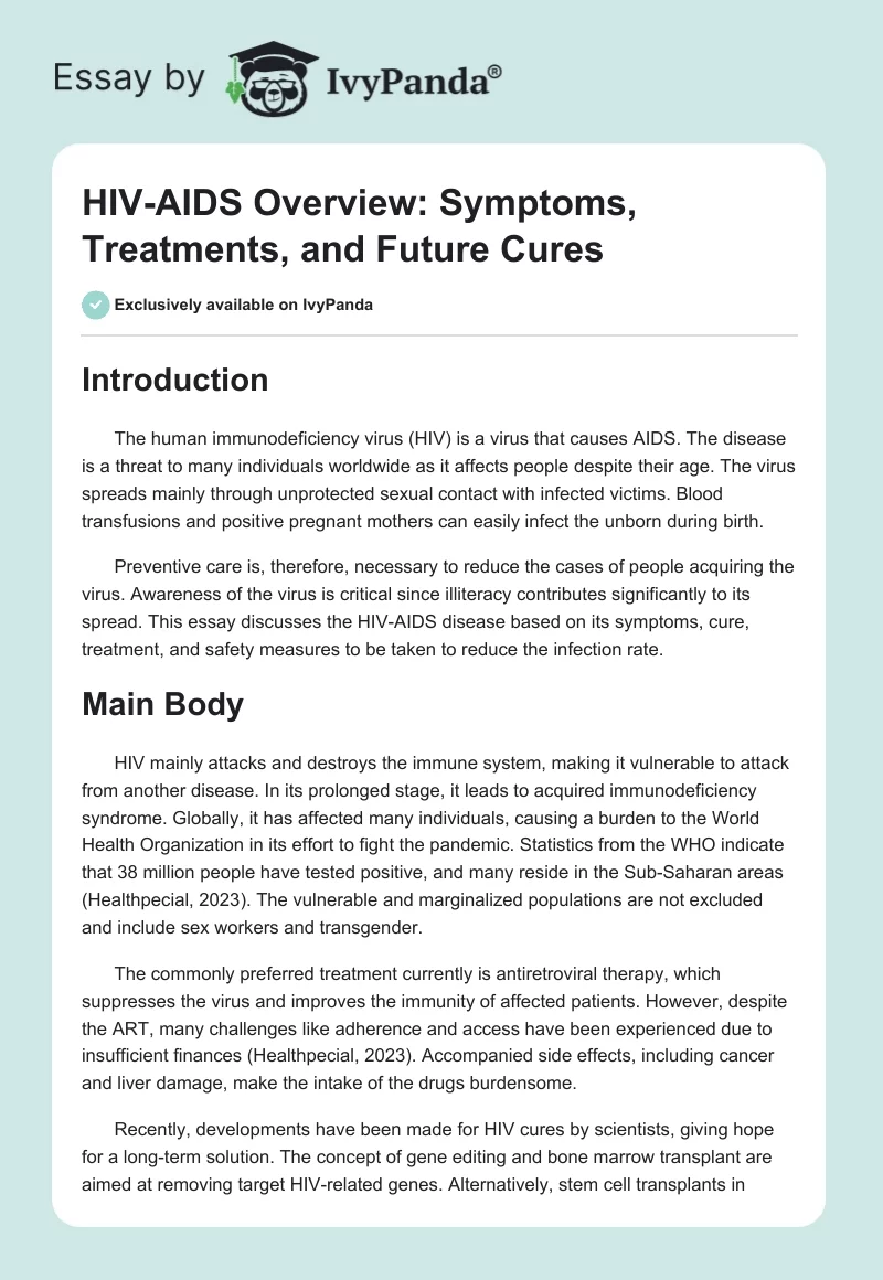 HIV-AIDS Overview: Symptoms, Treatments, and Future Cures. Page 1