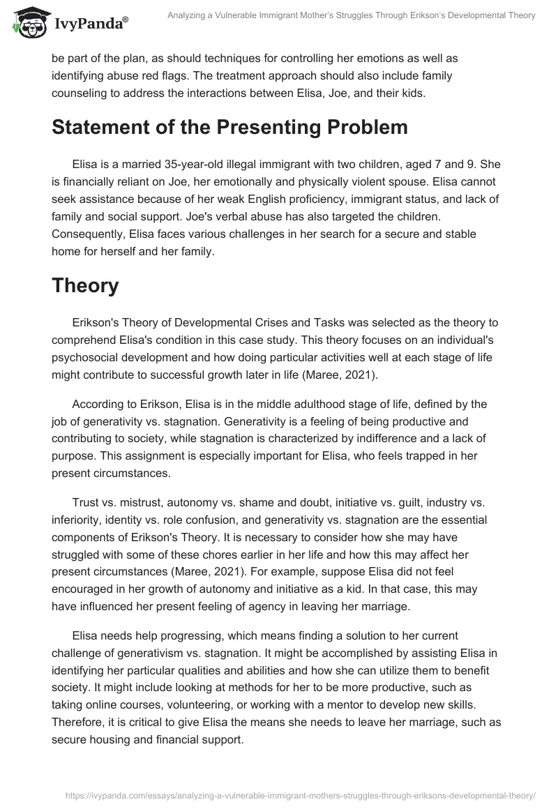 Analyzing a Vulnerable Immigrant Mother’s Struggles Through Erikson’s Developmental Theory. Page 2