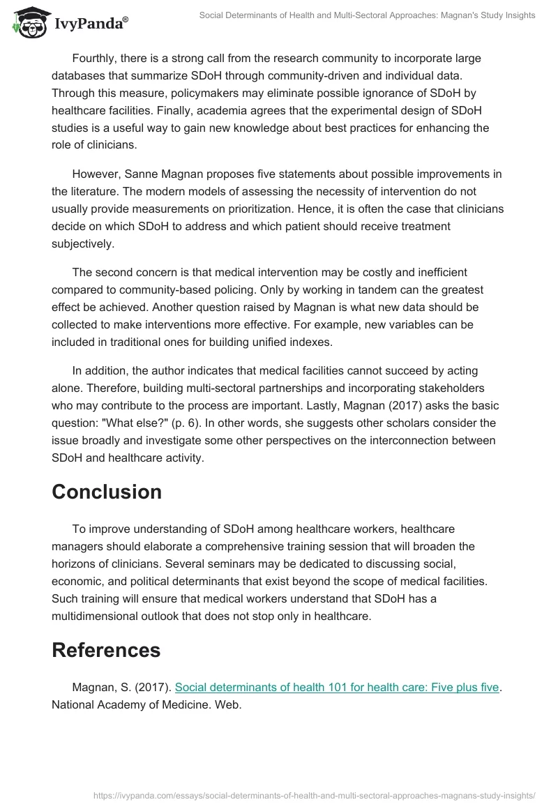 Social Determinants of Health and Multi-Sectoral Approaches: Magnan's Study Insights. Page 2