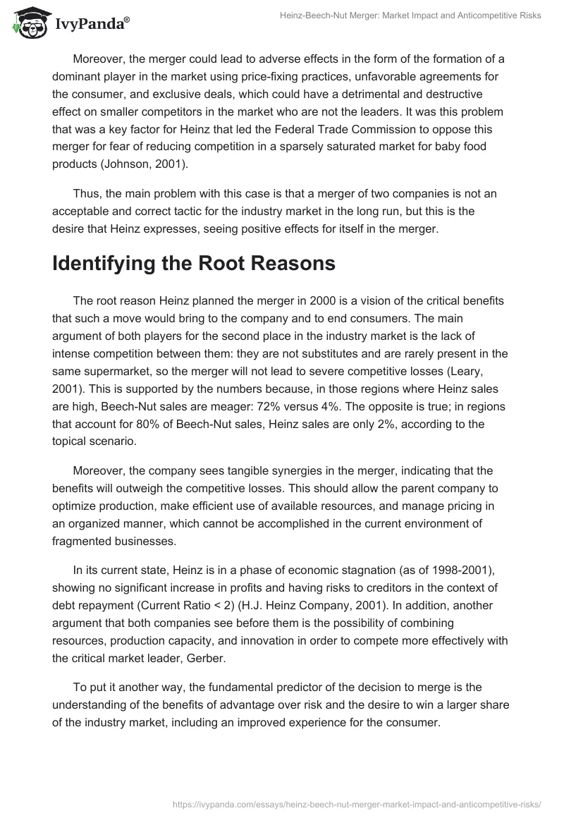 Heinz-Beech-Nut Merger: Market Impact and Anticompetitive Risks. Page 2