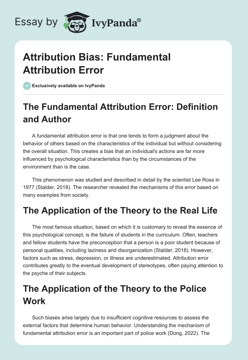 Attribution Bias: Fundamental Attribution Error. Page 1