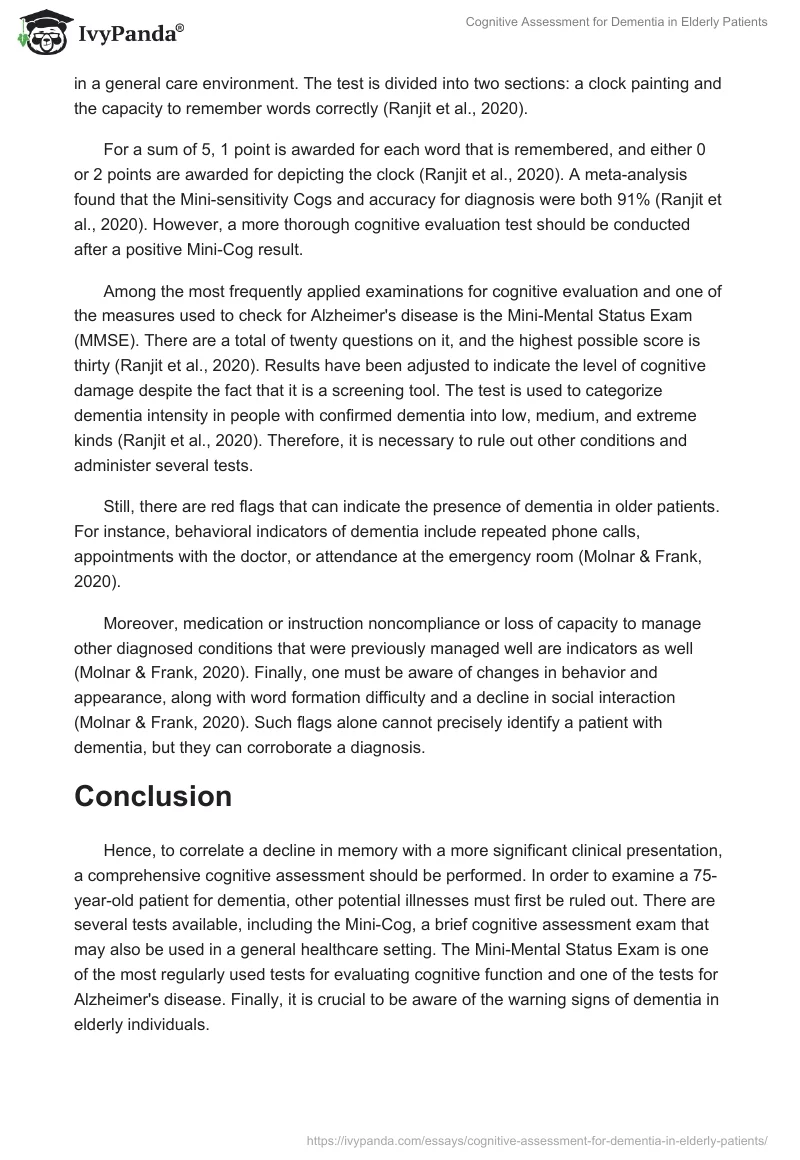 Cognitive Assessment for Dementia in Elderly Patients. Page 2