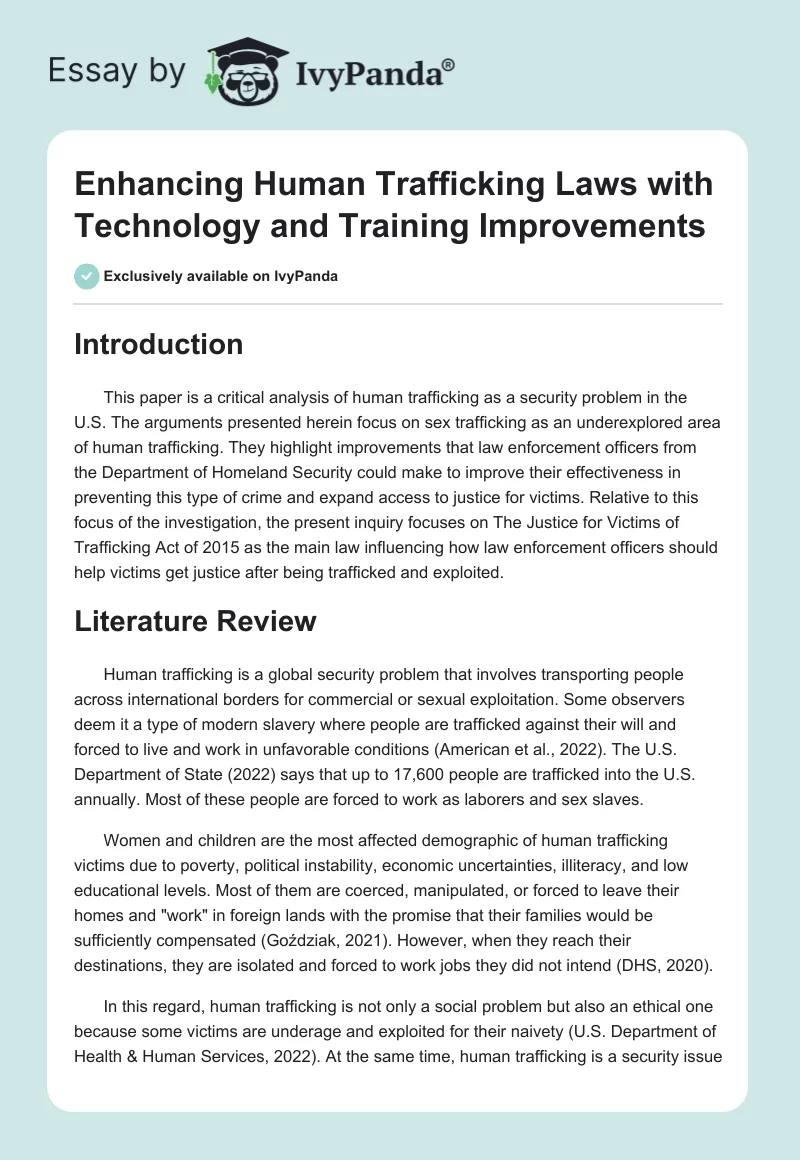 Enhancing Human Trafficking Laws with Technology and Training Improvements. Page 1