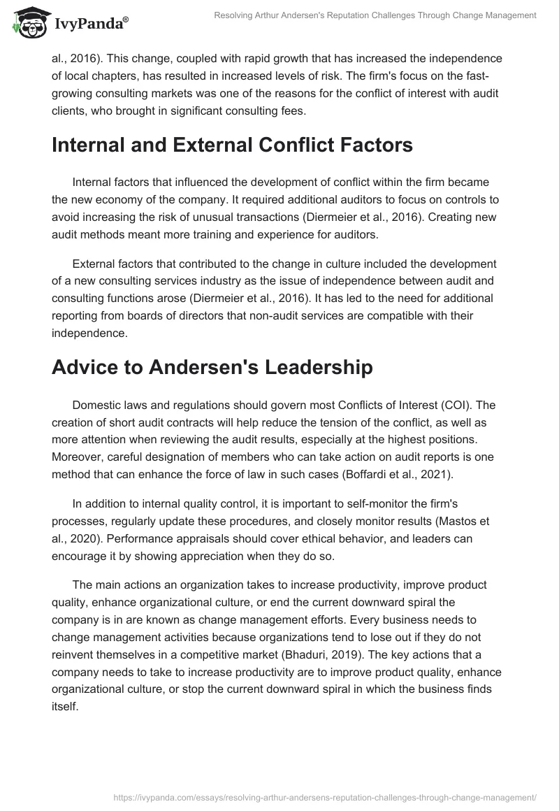 Resolving Arthur Andersen's Reputation Challenges Through Change Management. Page 2