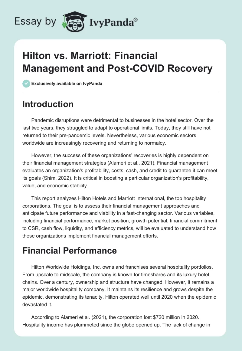 Hilton vs. Marriott: Financial Management and Post-COVID Recovery. Page 1