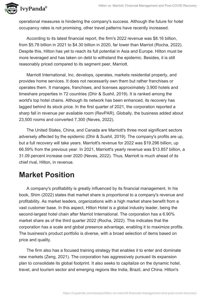 Hilton vs. Marriott: Financial Management and Post-COVID Recovery. Page 2