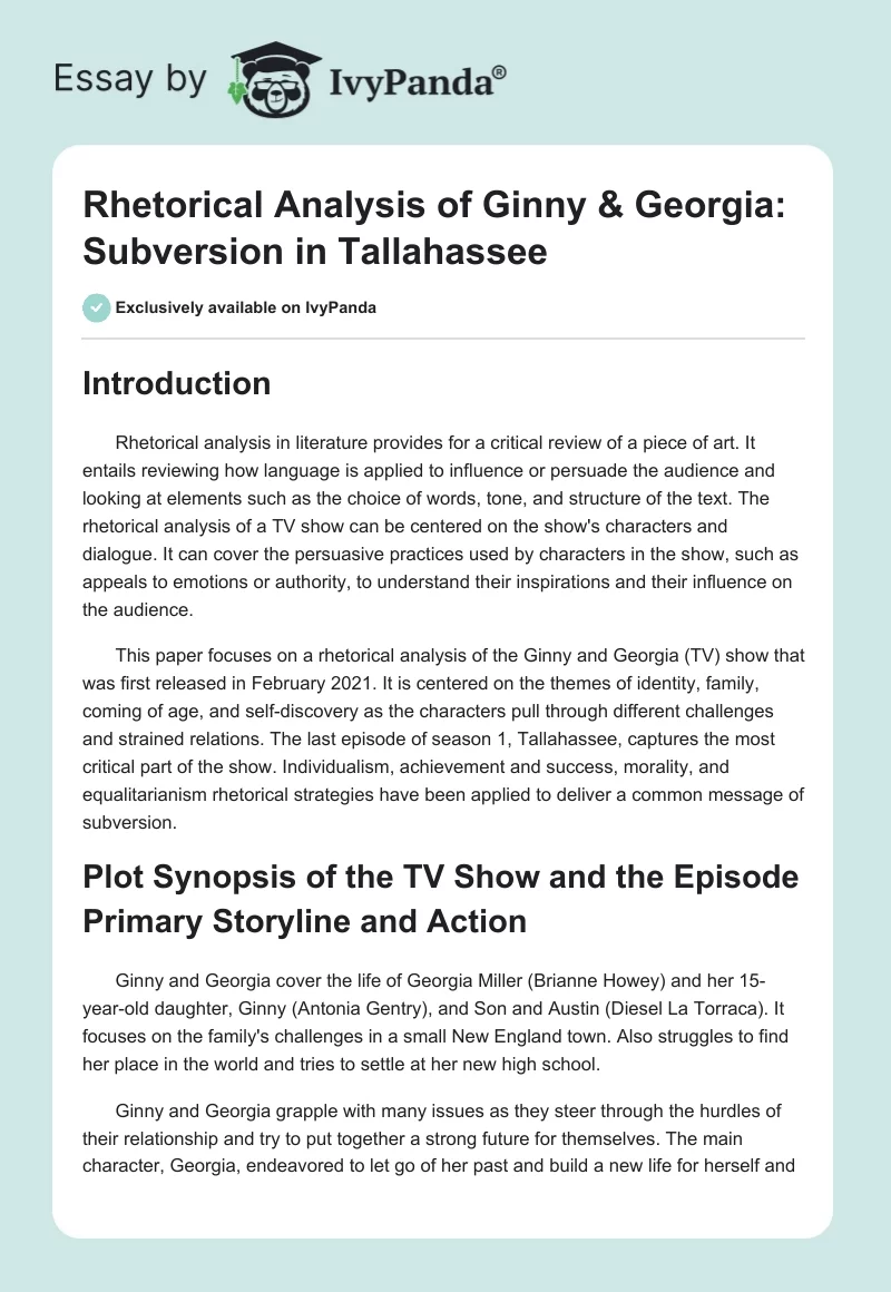 Rhetorical Analysis of Ginny & Georgia: Subversion in Tallahassee. Page 1