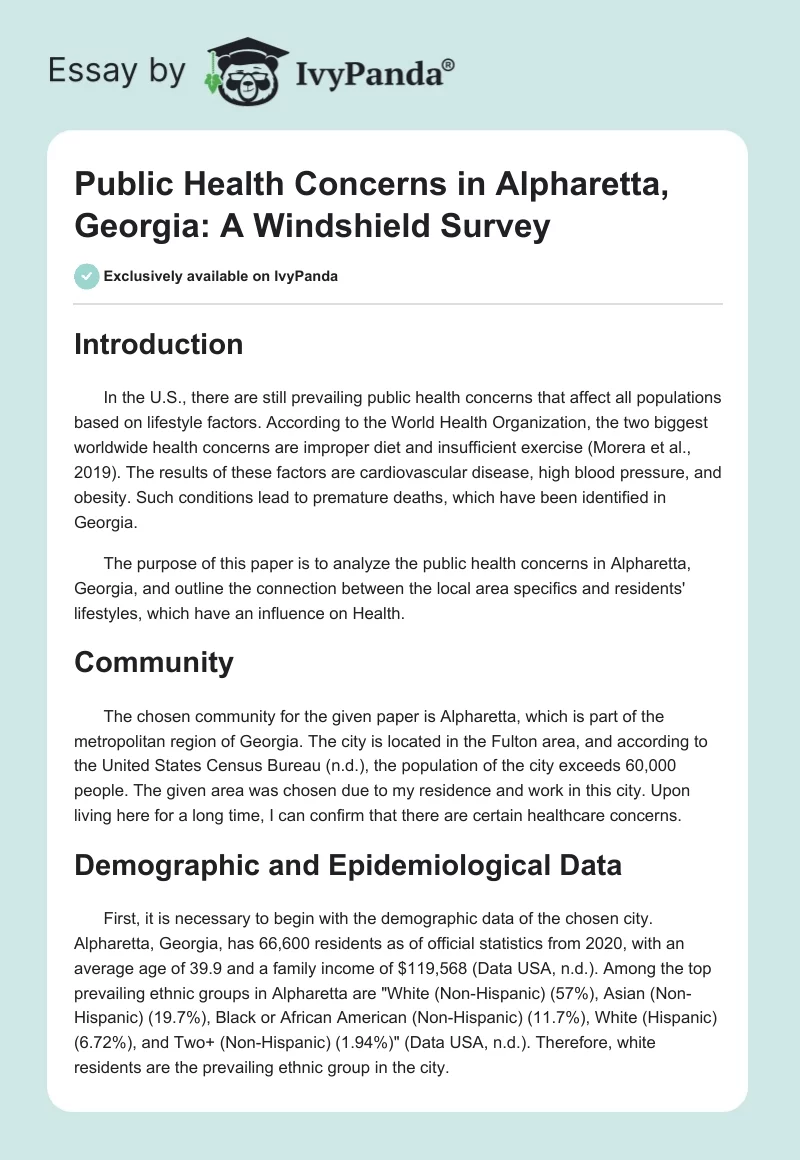 Public Health Concerns in Alpharetta, Georgia: A Windshield Survey. Page 1